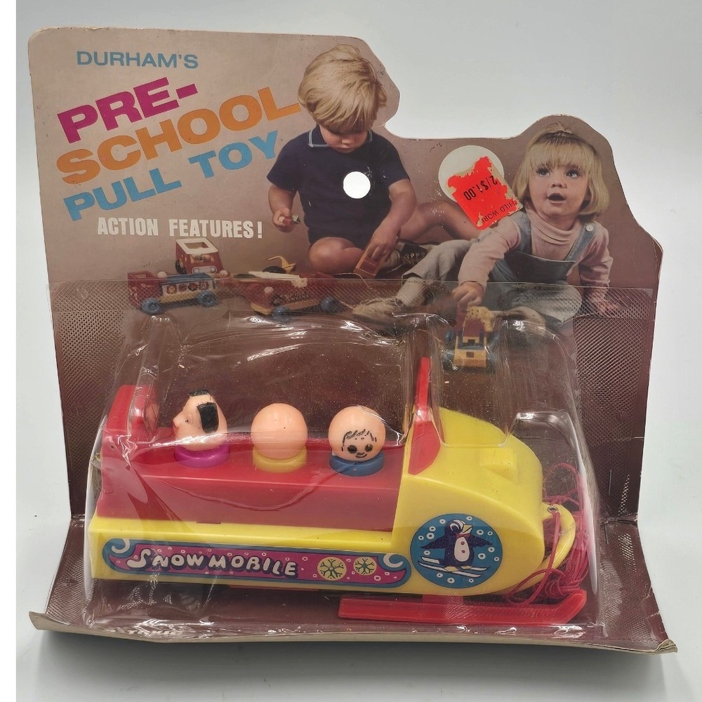 Durham Vintage Preschool Snowmobile Pull Toy Sealed New Old Stock 1970s Rare